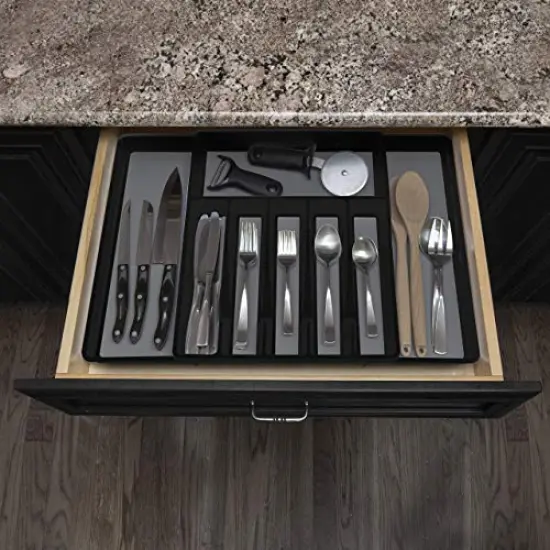 Expandable Silverware Drawer Organizer, 8 Compartment Non-Slip & Adjustable Silverware Trays For Kitchen Drawers, Kitchen Organization for Utensils, Cutlery, Flatware Storage - Black {3}