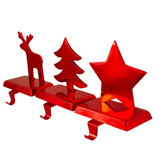 Northlight Reindeer, Christmas Tree, and Star Metallic Red Christmas Stocking Holders {5}