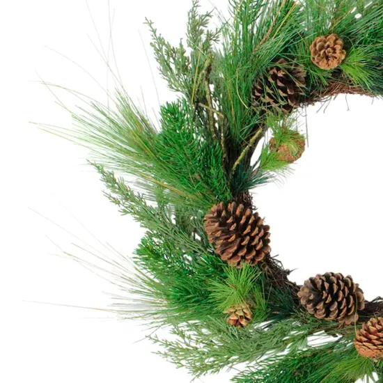 Northlight Real Touch™️ Mixed Pine and Pinecone Artificial Christmas Wreath - 24" - Unlit Green {4}