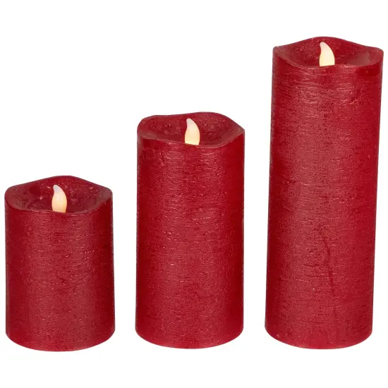 Northlight LED Flickering Flameless Textured Wax Pillar Candles - 8" - Red - Set of 3 {5}