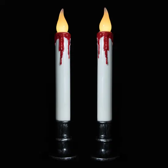 Northlight LED with Timer Dripping Blood Halloween Taper Candles - 9" - Set of 2 White {4}