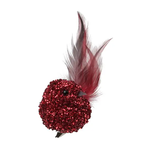 Northlight Sequined Bird with Feather Tail Christmas Clip-on Ornament - 6" - Red {4}