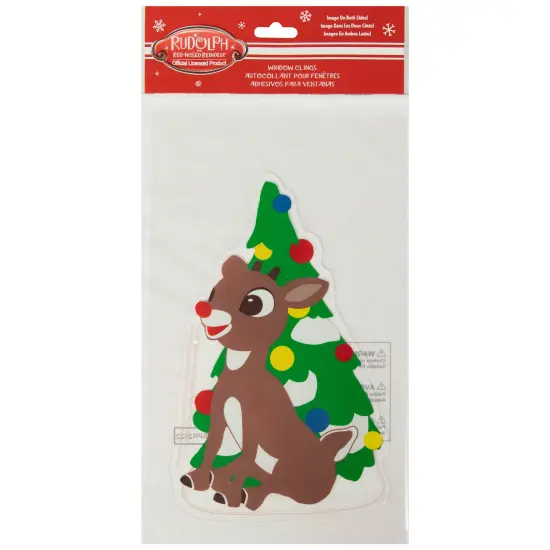 Northlight 8" Rudolph and Christmas Tree Double Sided Gel Window Cling Decoration Brown {6}