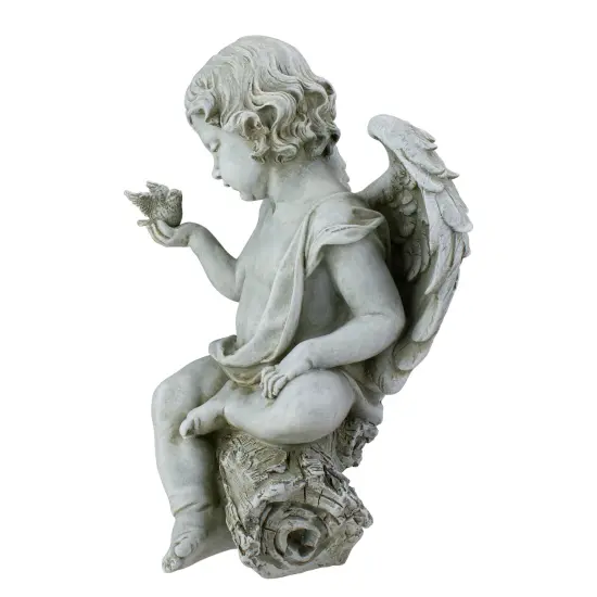 Roman 12" Joseph's Studio Cherub Angel with Dove Outdoor Garden Figure Ivory {5}