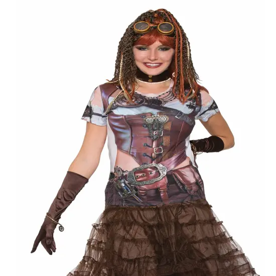 Adult's Womens Futuristic Steampunk Printed Costume Sublimation Shirt {1}