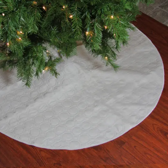Northlight 48" Cream Quilted Christmas Hexagon Tree Skirt with Velvety Trim Ivory {1}