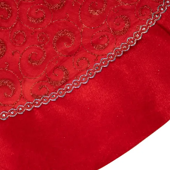 Northlight 48" Red Glittered Swirl Christmas Tree Skirt {5}