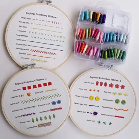 Beginners Embroidery Stitch Practice kit, 3 Sets Embroidery Kit to Learn 30 Different Stitches for Craft Lover Hand Stitch with Embroidery Fabric with Embroidery Skill Techniques {4}