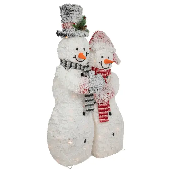 Northlight 39" Lighted Snowy Tinsel Snowman Couple Outdoor Christmas Decoration White {6}