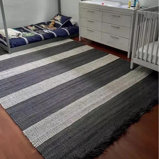 Northlight 5' x 7' Hand Woven Blue and Beige Striped Jute Area Throw Rug {6}