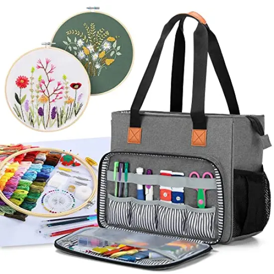 Embroidery Project Carrying Bag, Embroidery Kits Storage Bag (Bag Only), Gray {2}
