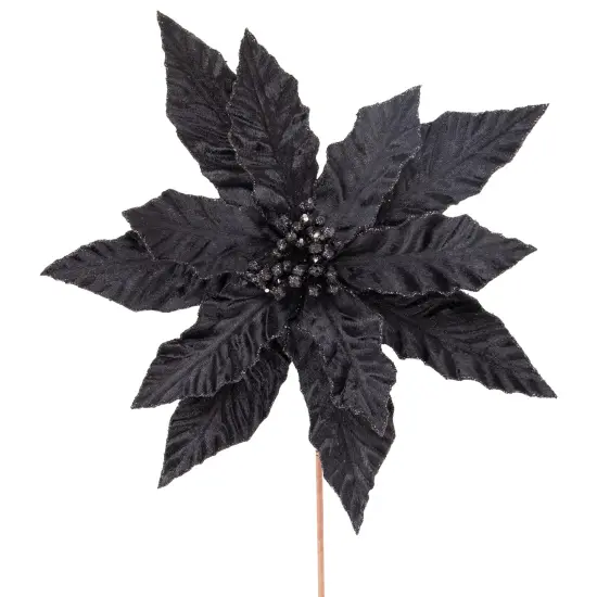 Northlight 26" Black Glittered Poinsettia Christmas Stem Spray {4}