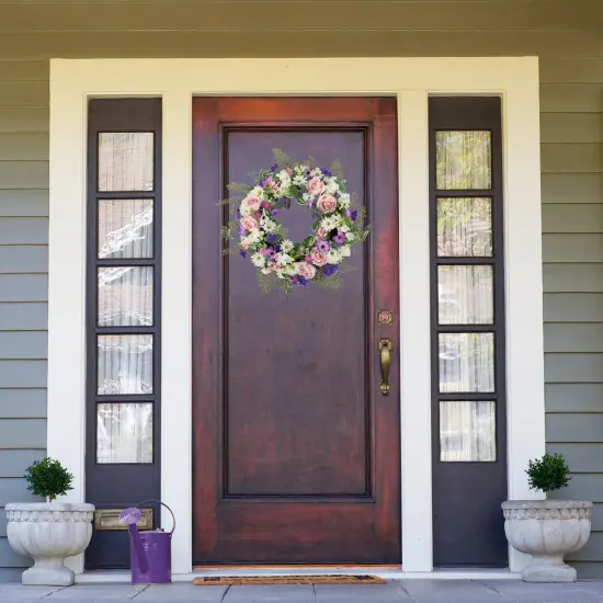 Northlight Mixed Floral and Fern Artificial Spring Wreath, 24-Inch Green {4}