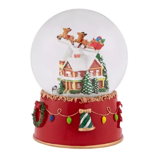 Northlight Santa and Reindeer Christmas Night Musical Snow Globe - 7" Red {4}