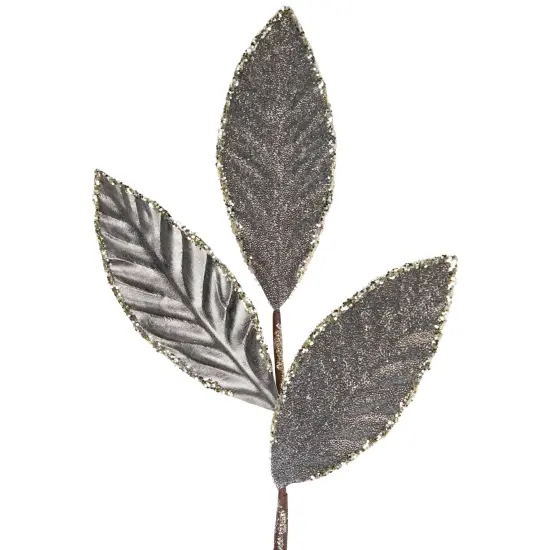 Northlight 28" Gray Glitter Textured Leaves Christmas Spray {5}