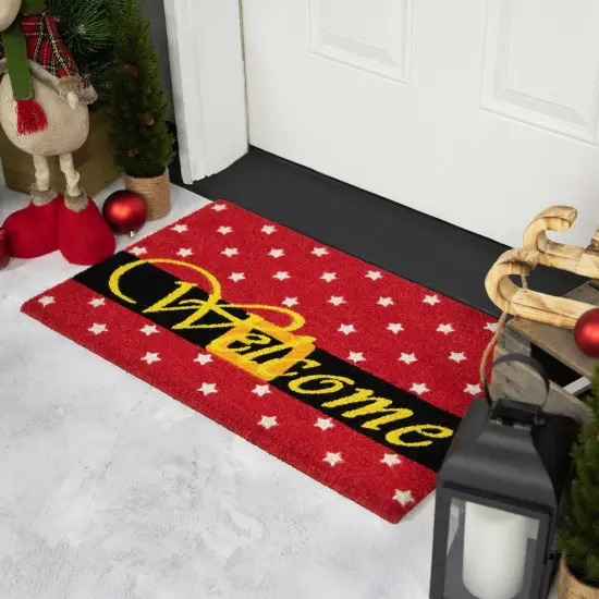Northlight Red and Black Santa Suit Buckle "Welcome" Coir Christmas Outdoor Doormat 18" x 30" {4}