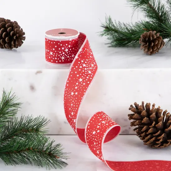 Northlight Red and White Stars Wired Craft Christmas Ribbon 2.5" x 10 Yards {3}