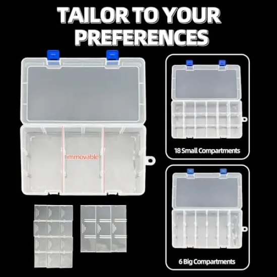 DUOFIRE Plastic Organizer Container Storage Box Adjustable Divider Removable Grid Compartment for Jewelry Beads Earring Tool Fishing Hook Small Accessories(18 grids, White X 2) {4}