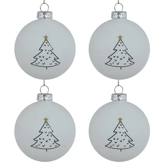 Northlight Matte Christmas Tree Glass Ball Ornaments - 3" - White - 4ct {7}