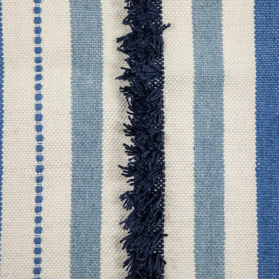 Northlight 3.5' x 2.25' Blue, Cream and Black Striped Handloom Woven Outdoor Accent Throw Rug {5}