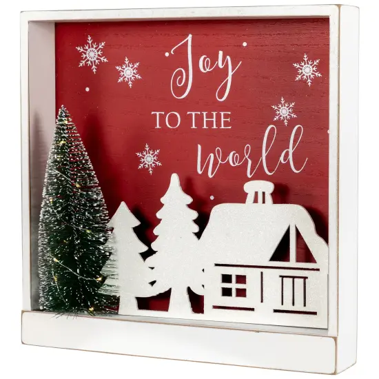 Northlight 11.75" Lighted Joy To The World Wooden Christmas Wall Decoration Red {5}