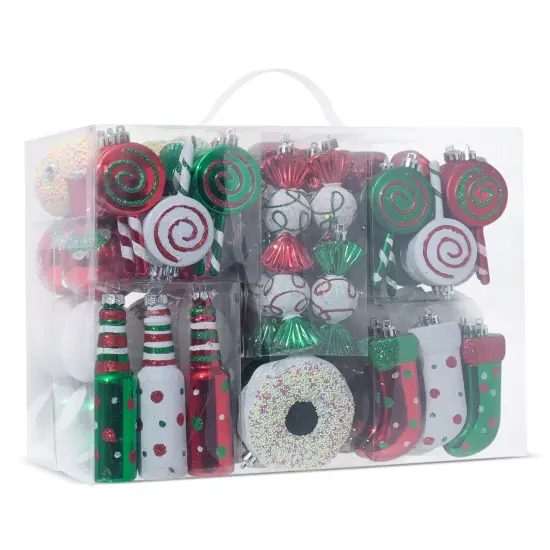 R N' D Toys Candycane Ornament Set &ndash; Christmas Candy Cane Shatterproof Balls and Candy Hanging Ornaments for Indoor or Outdoor Christmas Tree, Holiday Party, Home D&eacute;cor - 82 Piece Set (Red, Green & White) {1}