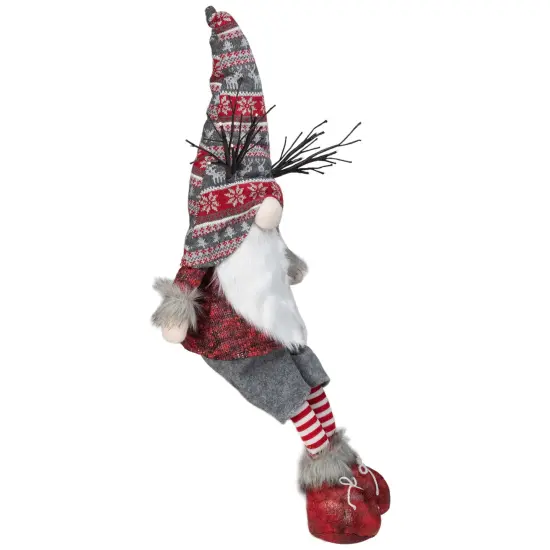 Northlight LED Christmas Gnome with Antlers and Dangling Legs - 30" - Gray and Red {4}