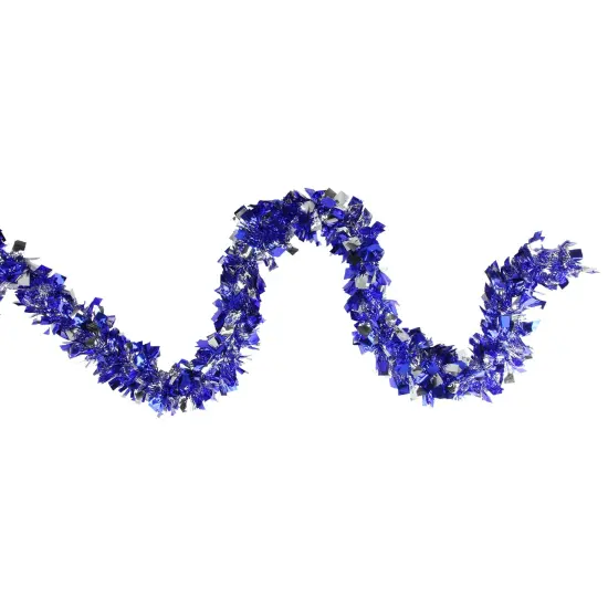 Northlight Boa Wide Cut Tinsel Christmas Garland - 12' x 4" - Lavish Blue and Silver - Unlit {4}
