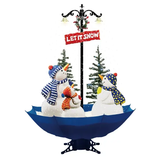 Northlight Lighted Musical Snowing Let it Snow Snowmen in Umbrella Base Christmas Decoration - 5.5' Red {4}