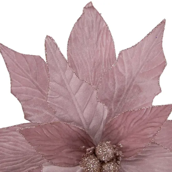 Northlight 24" Glittered Pink Poinsettia Christmas Stem Spray {5}