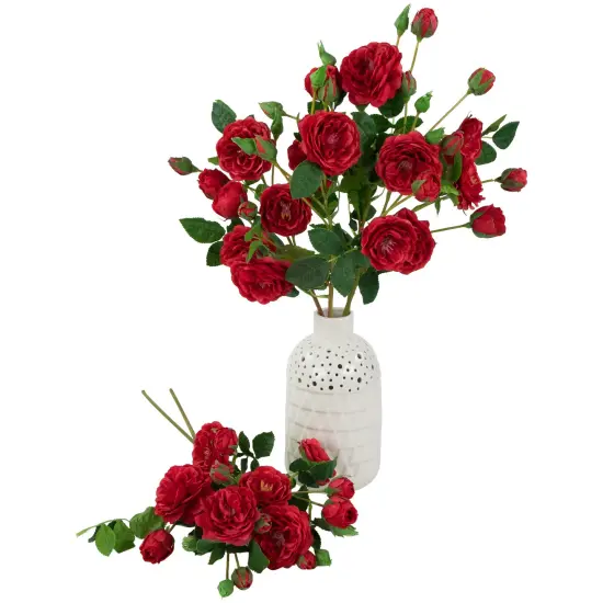 Northlight Real Touch&trade; Red Artificial Camellia Rose Floral Sprays, Set of 6 - 23" {4}