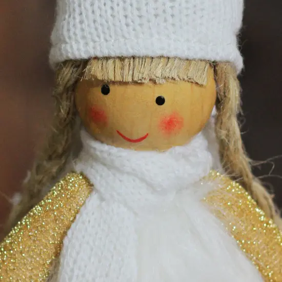 Northlight Glittered Girl Angel with Dangling Legs Figure - 16" - Gold and White {4}