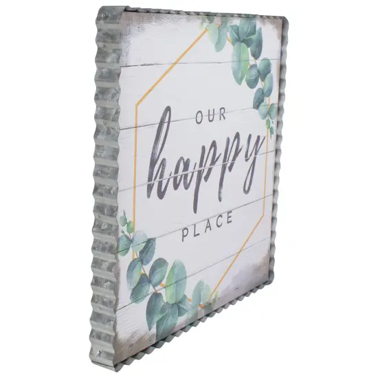 Northlight Metal Framed "Our Happy Place" Decorative Canvas Wall Art 12" White {4}