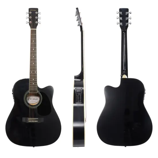 Jameson Guitars Full Size Thinline Acoustic Electric Guitar with Free Gig Bag Case & Picks Black {2}