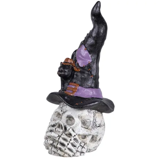 Northlight Skull in Witch Hat with Cat Halloween Decoration - 22.75" White {5}