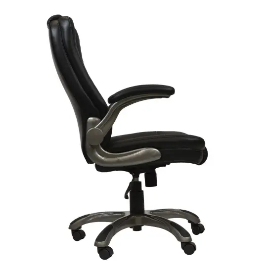 Techni Office Solutions 3.5' Solid Black Medium Back Executive Office Chair with Flip-up Arms {4}