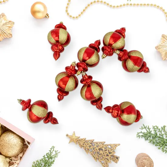 Northlight 8ct Red and Gold Shatterproof Finial Christmas Ornaments, 6" {3}