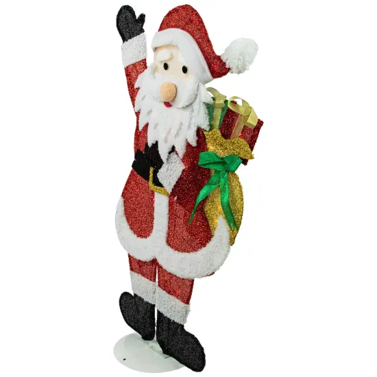 Northlight 32" Red and White Lighted Waving Santa with Gifts Christmas Outdoor Decoration {5}