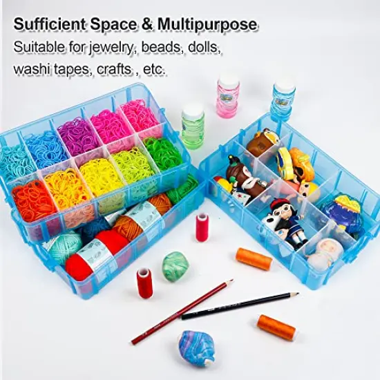 7 Layers Stackable Storage Container, 70 Adjustable Compartments (Blue) Stackable Storage Container, Perfect for Kids Toys, Art Crafts, Jewelry, Supplies, Mini Case & Letter Sticker Included {6}