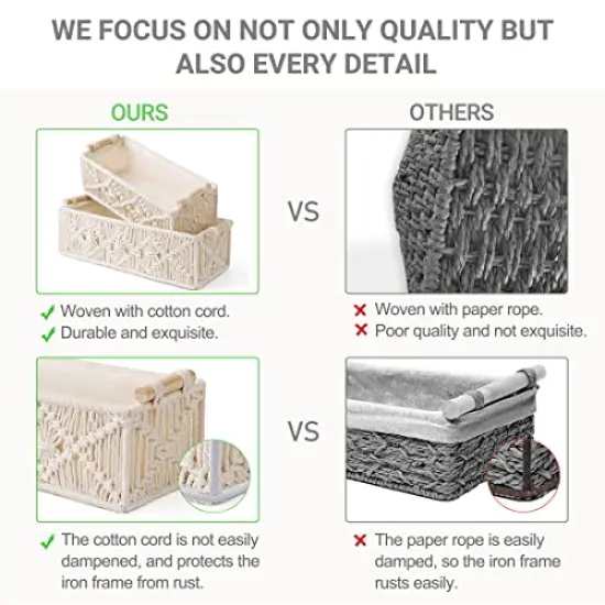 Mkono Macrame Storage Baskets Boho Decor Box Handmade Woven Decorative Countertop Toilet Tank Shelf Cabinet Organizer for Bedroom Livingroom Home, Set of 2, Ivory {4}