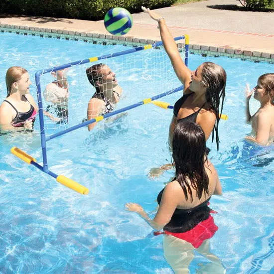 Swim Central 70" Blue and Yellow Super Water or Swimming Pool Volleyball Net and Ball {4}