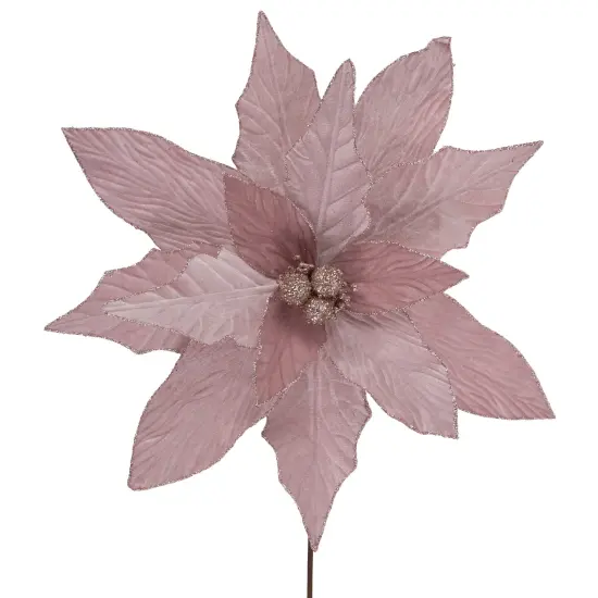 Northlight 24" Glittered Pink Poinsettia Christmas Stem Spray {6}