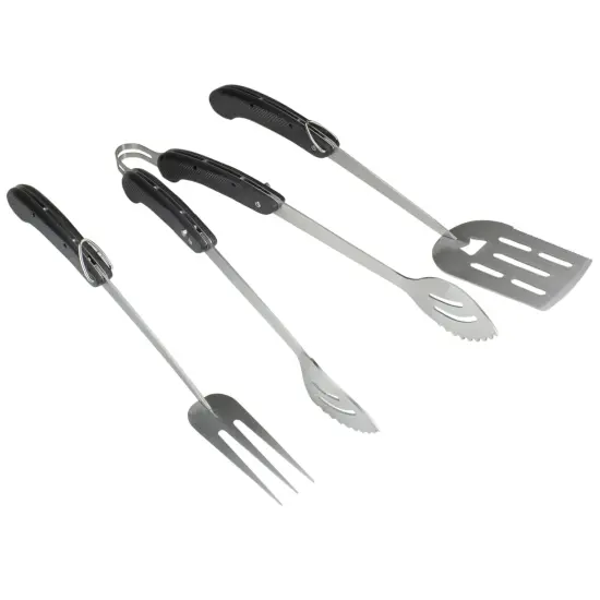 Avon Set of 3 Black and Silver Folding BBQ Tool Set 18" {4}