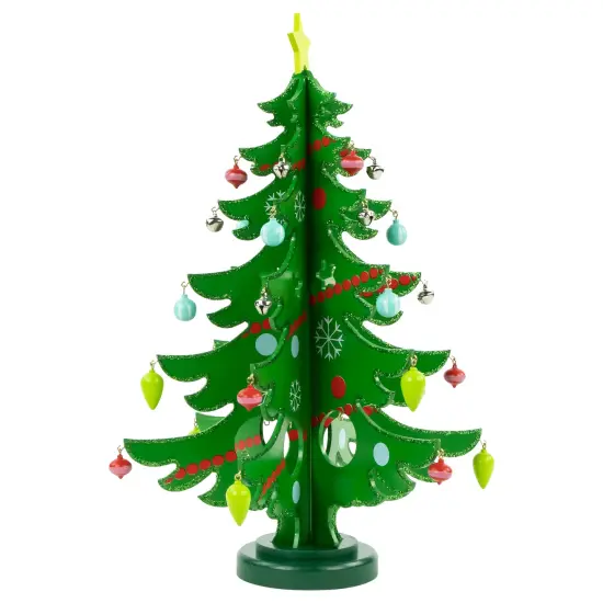 Northlight 3-D Wooden Christmas Tree with Ornaments Decoration - 13.75" - Green {7}