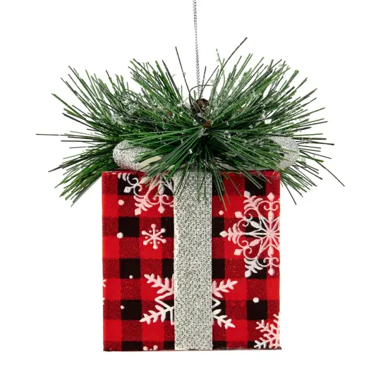 Northlight 6" Black and Red Buffalo Plaid Gift Box Christmas Ornament {4}