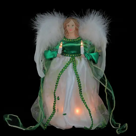 Kurt Adler 12" Green and White Lighted Luck of the Irish Angel Christmas Tree Topper {4}