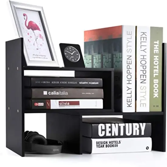 Desktop Bookshelf Desk Storage Organizer Adjustable Wood Desktop Display Shelf Rack Counter Office Storage Rack Top Bookcase - Free Style Display Natural Stand Office Supplies Desk Organizer {5}