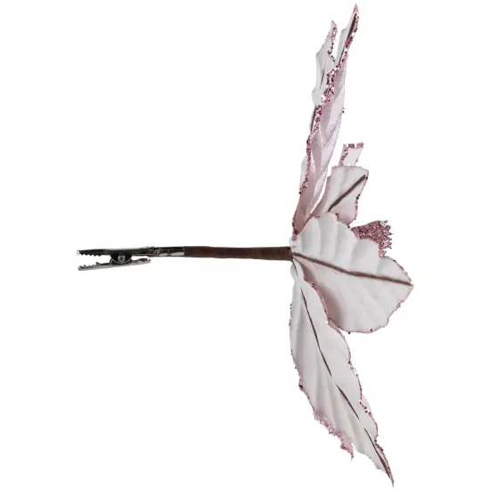 Northlight Glittered Poinsettia Christmas Floral Pick Clip-On Ornament - 10" - Pink {5}