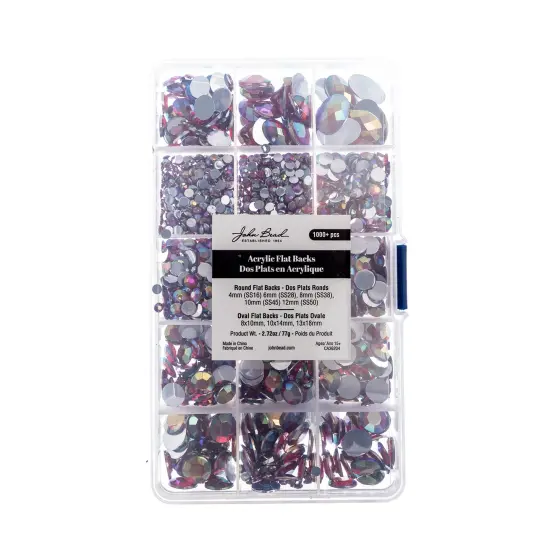 John Bead Red AB Assorted Round & Oval Acrylic Flat Back Rhinestones Box {6}