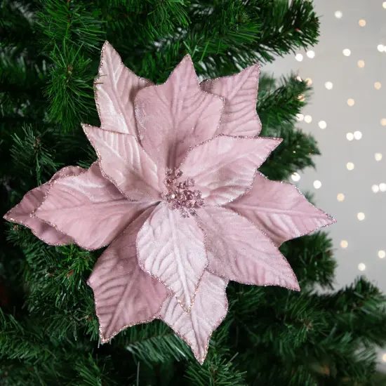 Northlight 24" Pink Glittered Poinsettia Christmas Stem Spray {3}